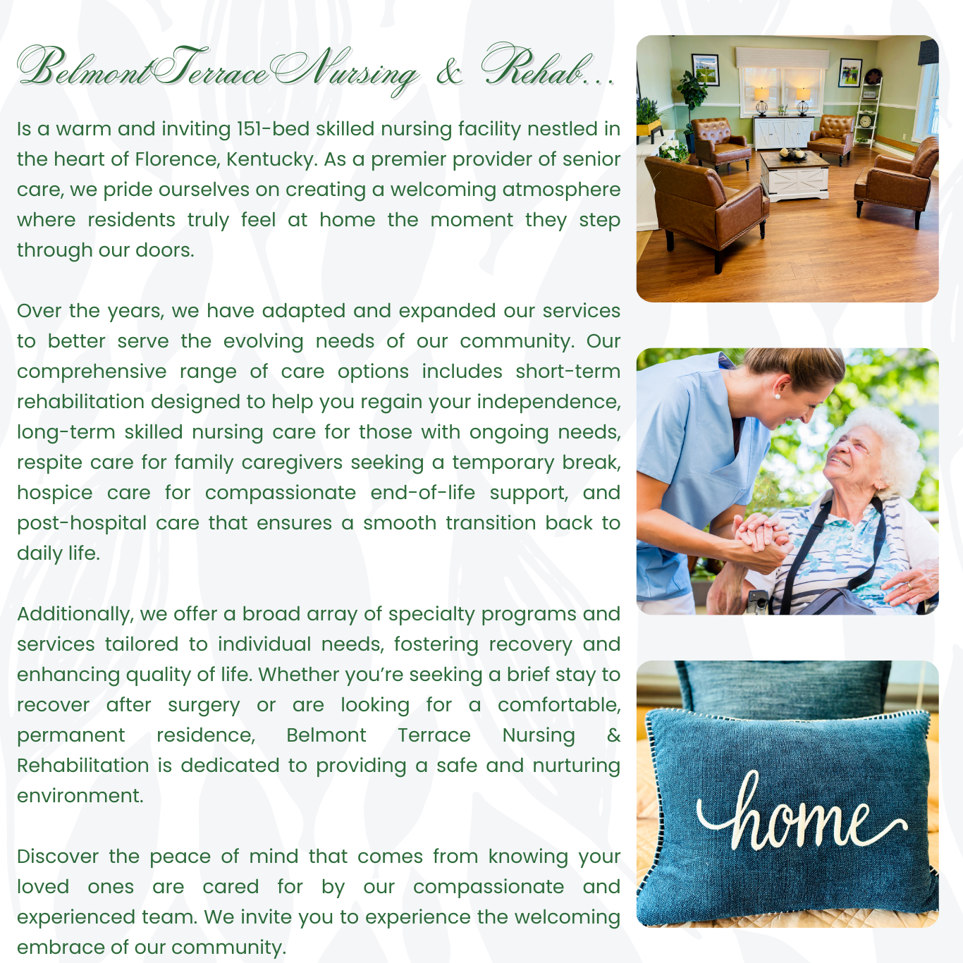 Belmont terrace Welcome page